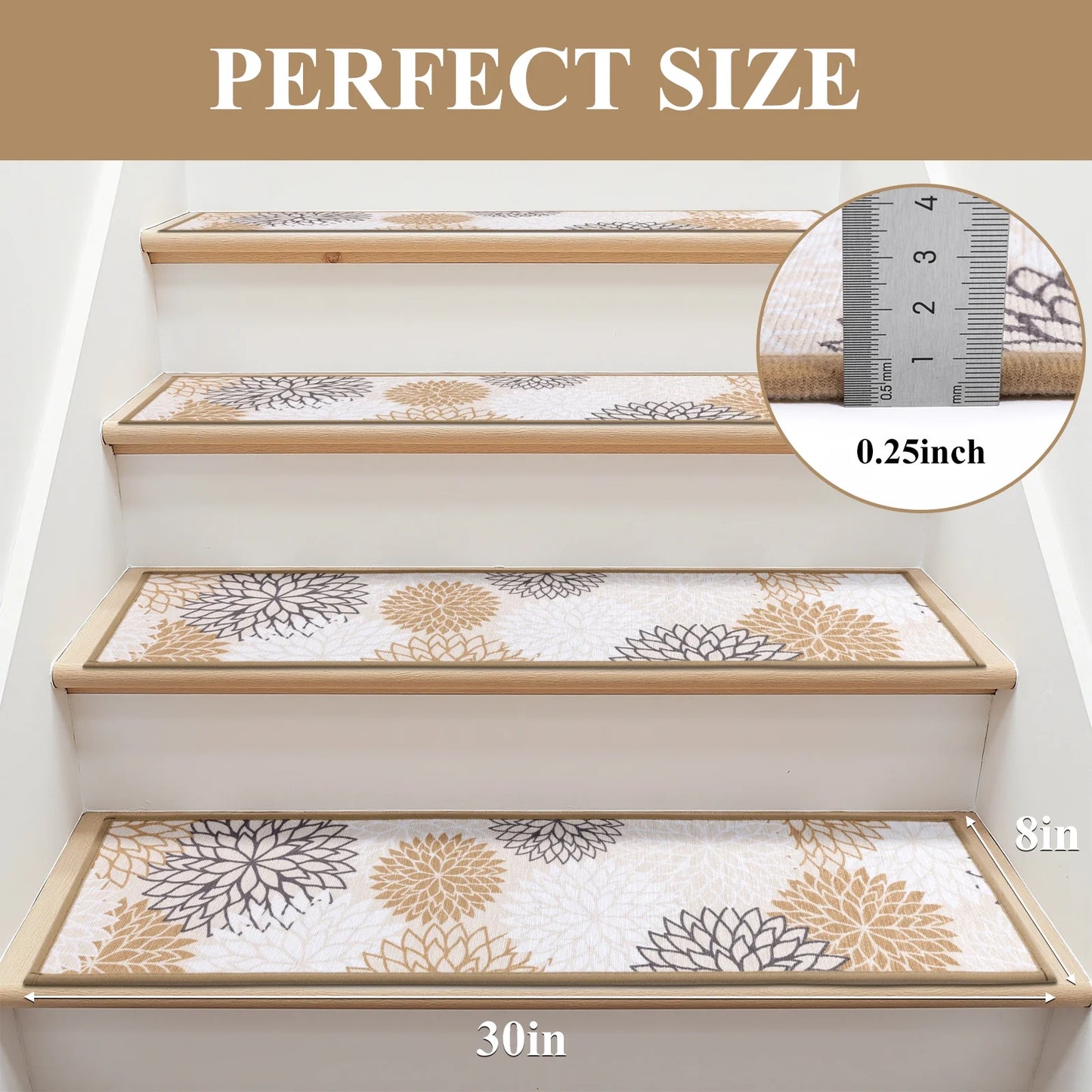 HEBE Stair Treads for Wooden Steps Indoor, 15 Pack 8" X 30" Stair Treads Non Slip with Reusable Adhesive Backing, Non-Skid Carpet Stair Runners for Kids Elders and Pets