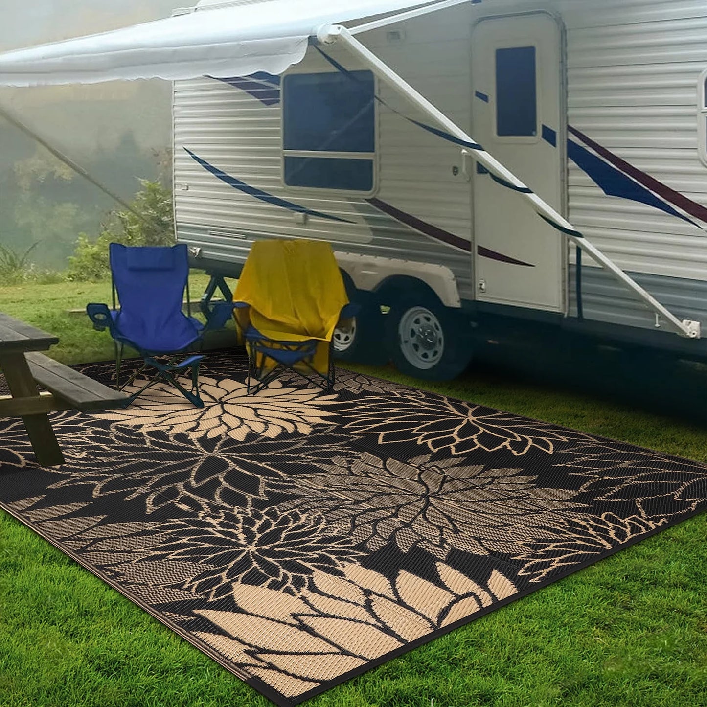 HEBE Outdoor Rugs for Patios Clearance Waterproof Patio Mat Plastic Straw Rug Reversible RV Camping Tent Rug Outside Area Rug for RV, Patios,Deck, Beach,Balcony, Camping