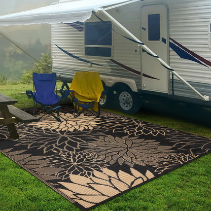 HEBE Waterproof Reversible Outdoor Rug for RV Camping Patio Deck Beach Balcony