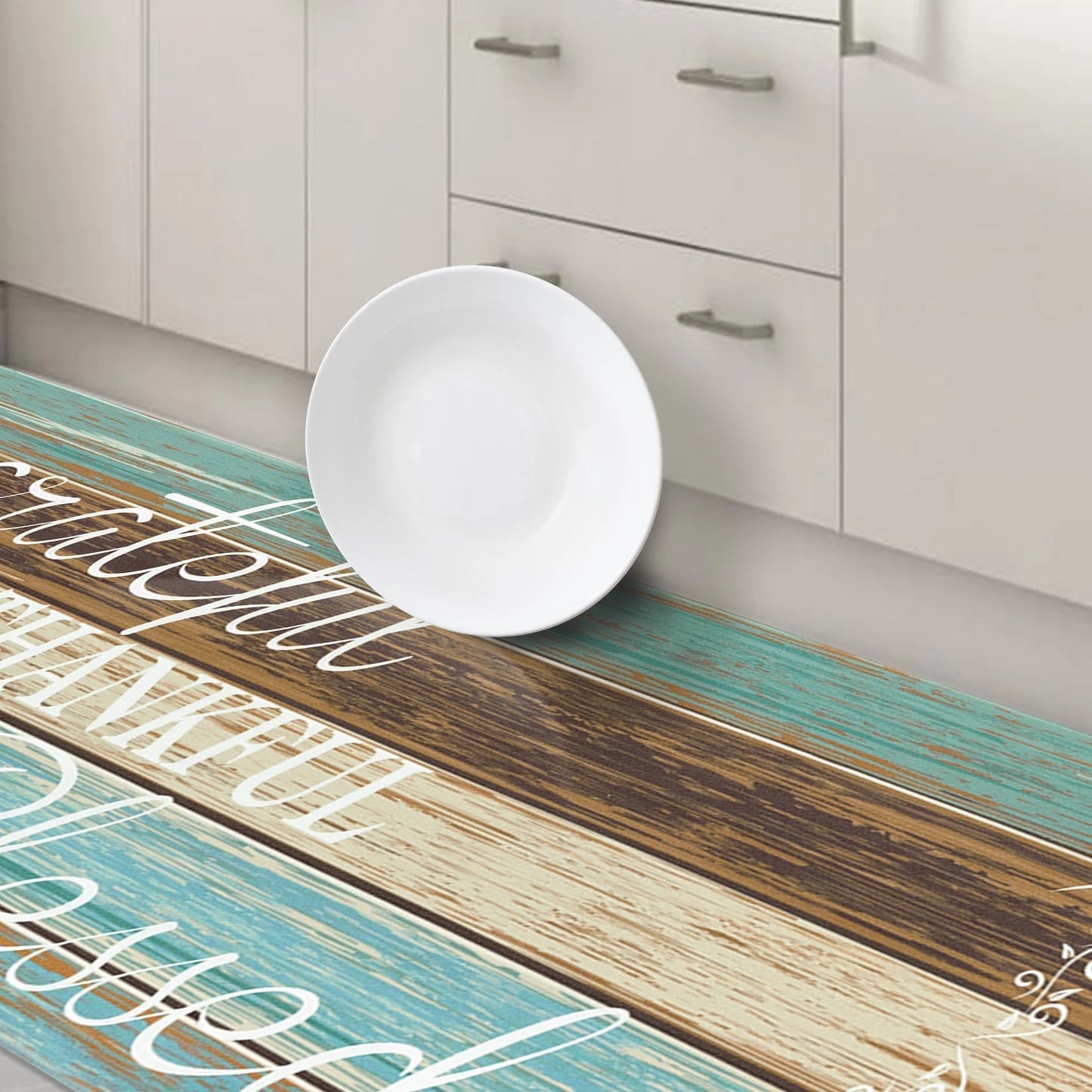 HEBE Farmhouse Kitchen Rug Set of 2, Non-Slip Anti-Fatigue Waterproof Cushioned Mat for Kitchen, Dining & Laundry Room, 18"x30"+18"x48"