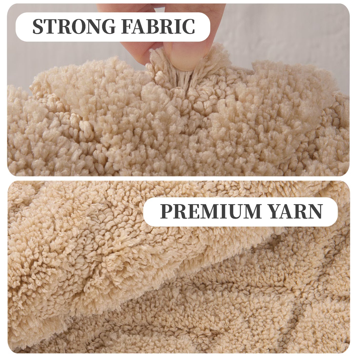 HEBE 3pcs Bathroom Rugs Set with U-Shaped Mat, Non Slip Water Absorbent Bath Rug Carpet