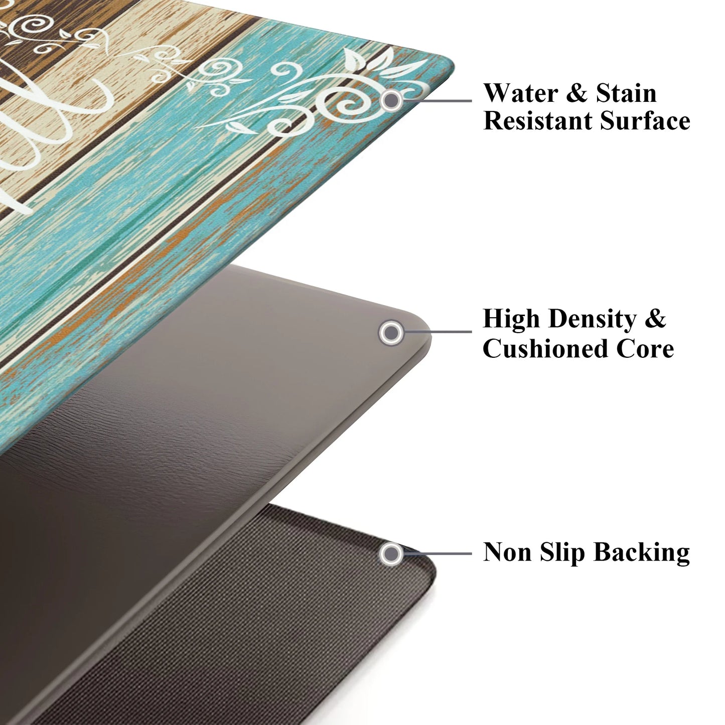 HEBE Farmhouse Kitchen Rug Set of 2, Non-Slip Anti-Fatigue Waterproof Cushioned Mat for Kitchen, Dining & Laundry Room, 18"x30"+18"x48"