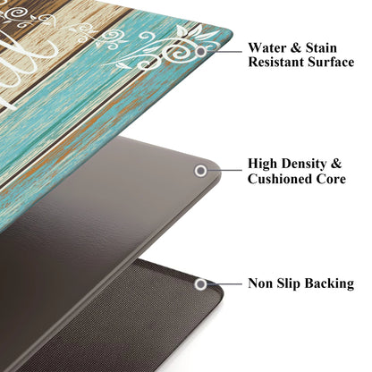 HEBE Farmhouse Kitchen Rug Set of 2, Non-Slip Anti-Fatigue Waterproof Cushioned Mat for Kitchen, Dining & Laundry Room, 18"x30"+18"x48"