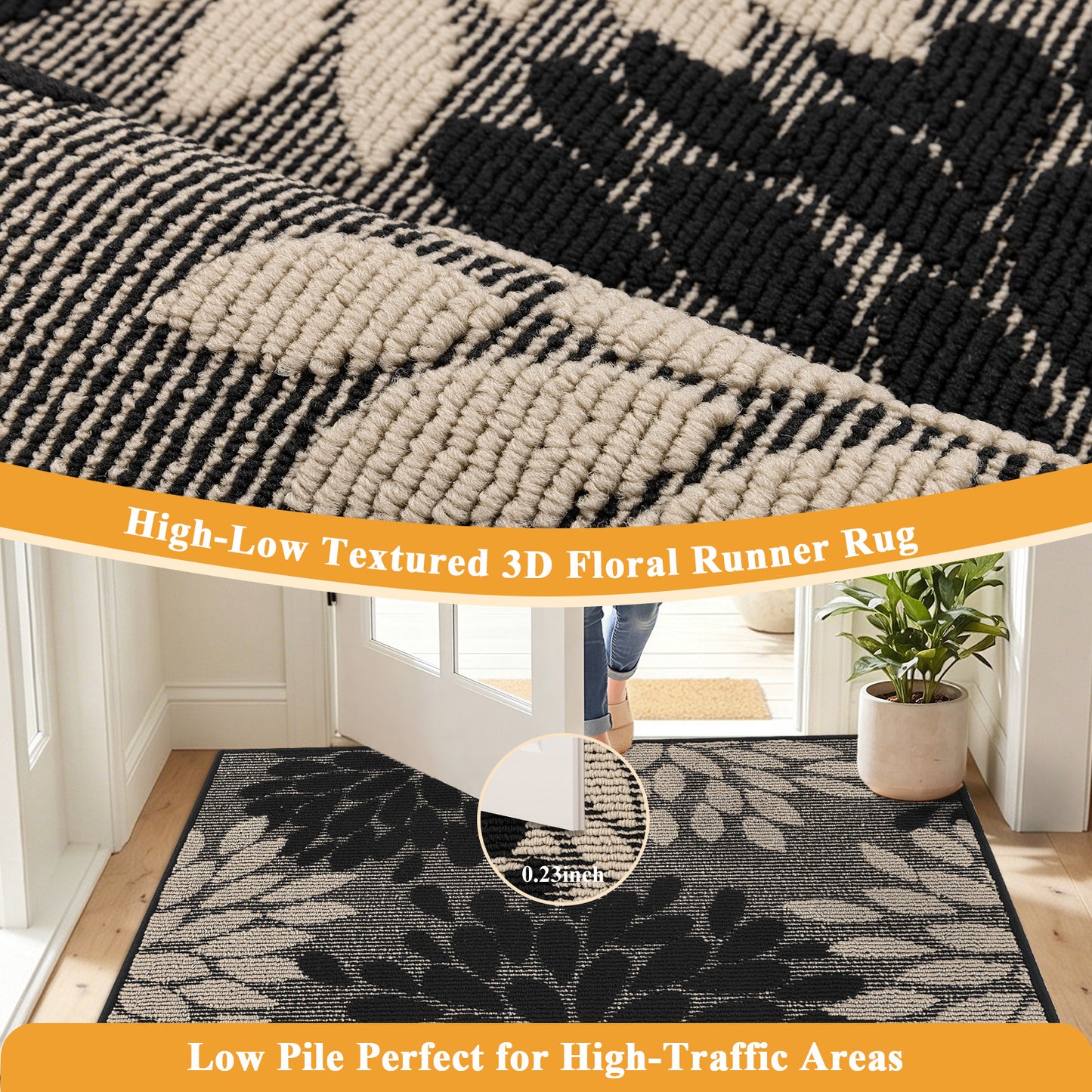 HEBE Indoor Door Mat, Non Slip Washable Mats for Front Door Entrance, Low Profile Dirt Trapper Doormat Entry Carpet for Entryway, Kitchen, Bathroom