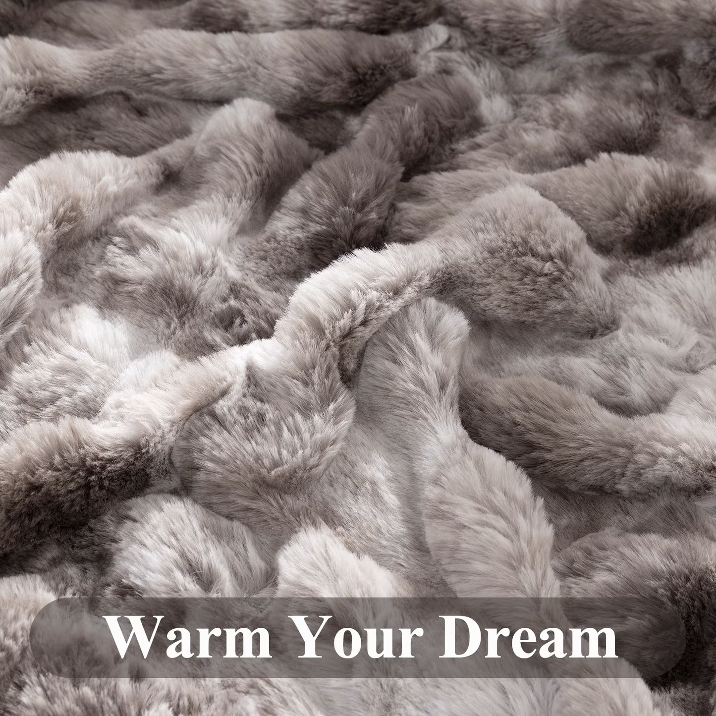 HEBE Faux Fur Throw Blanket for Couch, Cozy Soft Plush Thick Fuzzy Comfy Bubble Blanket and Fuzzy Plush Rabbit Fur Blanket for Sofa Bedroom Living Room