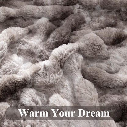 HEBE Faux Fur Throw Blanket for Couch, Cozy Soft Plush Thick Fuzzy Comfy Bubble Blanket and Fuzzy Plush Rabbit Fur Blanket for Sofa Bedroom Living Room