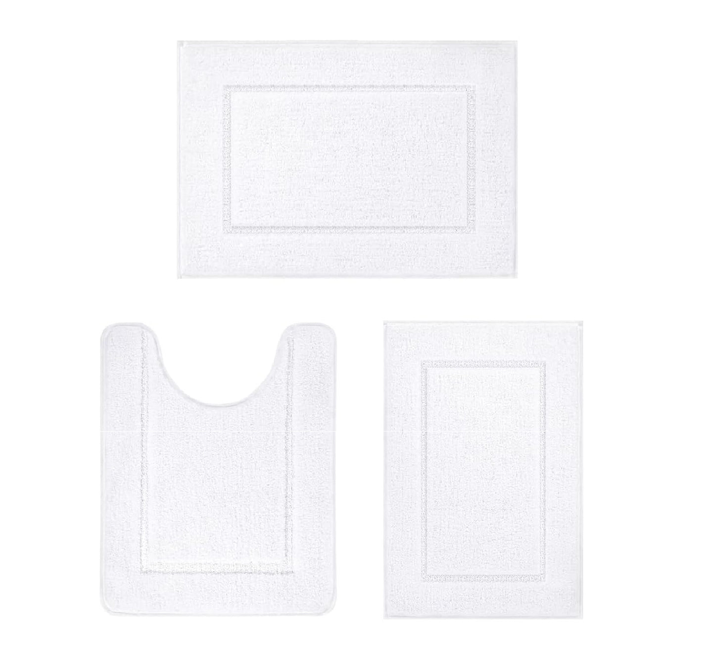 HEBE Bathroom Rug Mat Set 3 Piece, Microfiber Shaggy Bath Mat Set