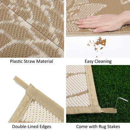 HEBE Waterproof Reversible Outdoor Rug for RV Camping Patio Deck Beach Balcony