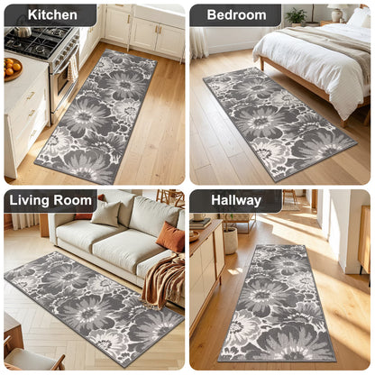 HEBE Runner Rug for Hallway,Non-slip Machine Washable Runners Flower Floor Mats Low Pile Carpet Rug Runner with Rubber Backing
