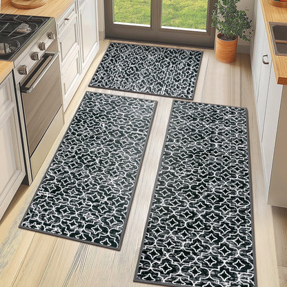 HEBE Kitchen Rug Set 3 Piece, Non Slip Machine Washable Mats for Home Floor and Living Room