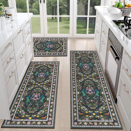 HEBE Machine Washable Non-Slip Kitchen Mat Farmhouse Kitchen Rugs Sets of 3 (20"x32"+20"x48"+20"x59")