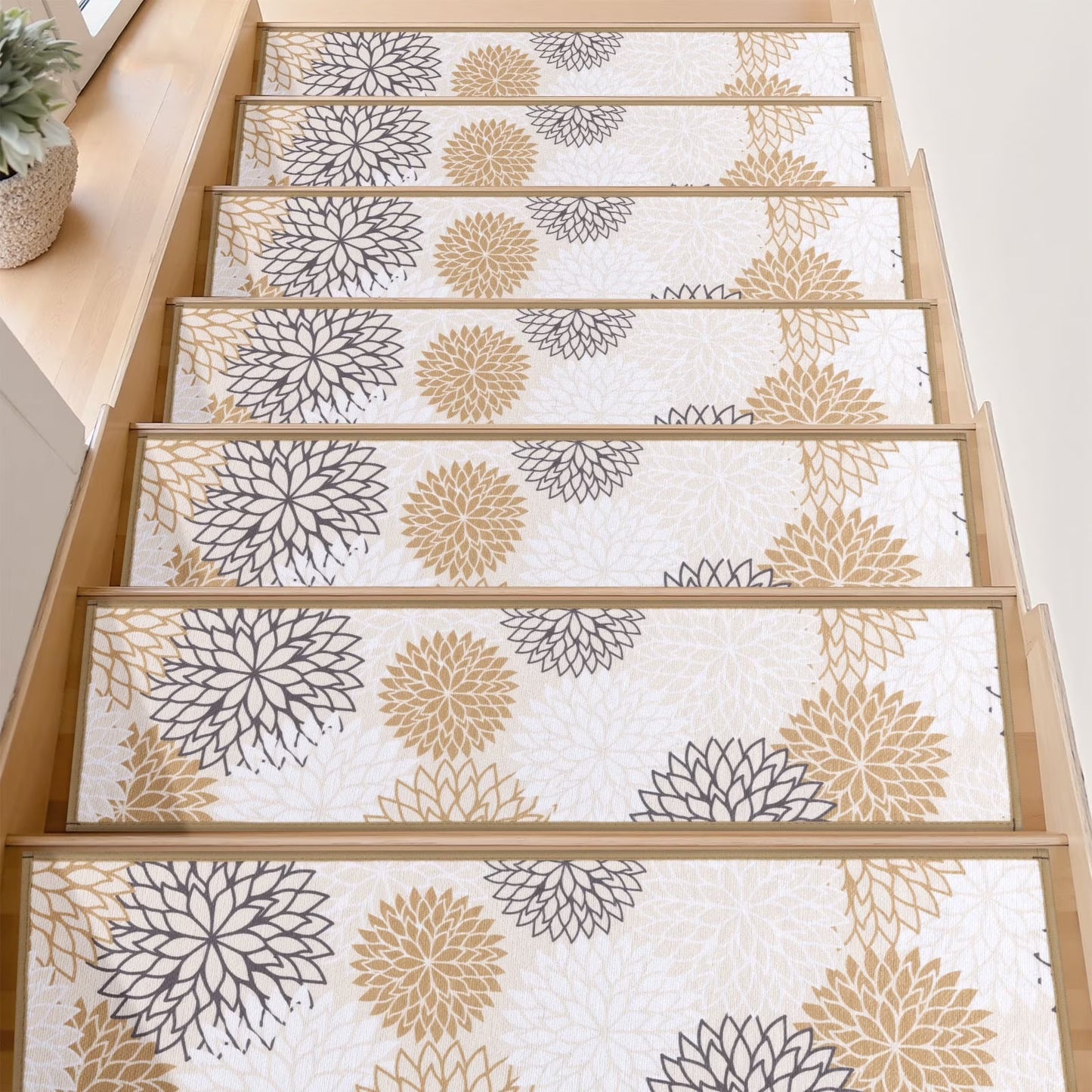 HEBE Stair Treads for Wooden Steps Indoor, 15 Pack 8" X 30" Stair Treads Non Slip with Reusable Adhesive Backing, Non-Skid Carpet Stair Runners for Kids Elders and Pets