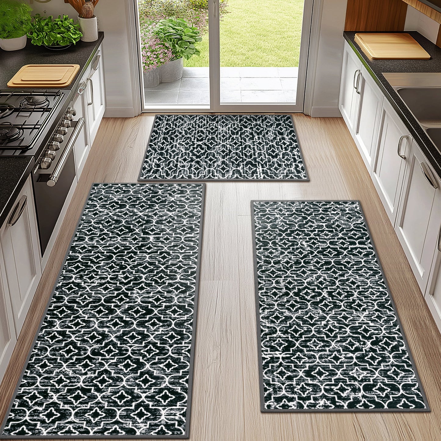 HEBE Kitchen Rug Set 3 Piece, Non Slip Machine Washable Mats for Home Floor and Living Room