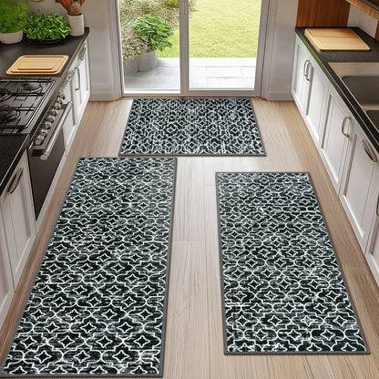 HEBE Kitchen Rug Set 3 Piece, Non Slip Machine Washable Mats for Home Floor and Living Room