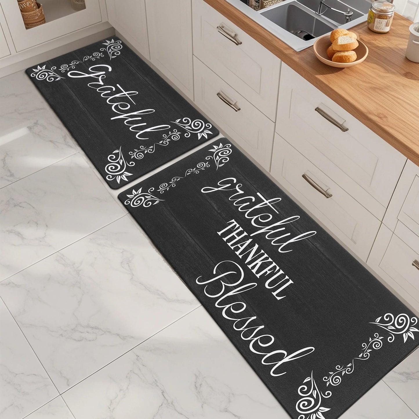 HEBE Farmhouse Kitchen Rug Set of 2, Non-Slip Anti-Fatigue Waterproof Cushioned Mat for Kitchen, Dining & Laundry Room, 18"x30"+18"x48"