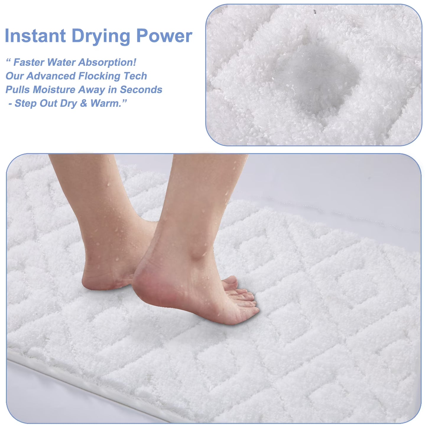 HEBE 3pcs Bathroom Rugs Set with U-Shaped Mat, Non Slip Water Absorbent Bath Rug Carpet