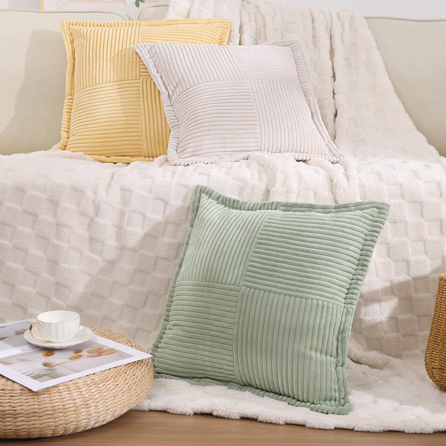 HEBE Corduroy Throw Pillows, 18"x18" Decorative Pillow Cushion with Pillow Insert