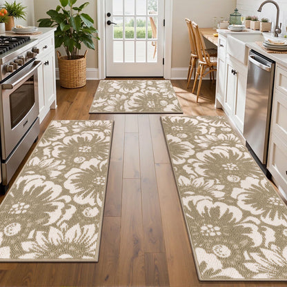 HEBE Kitchen Rug Set 3 Piece, Non Slip Machine Washable Mats for Home Floor and Living Room