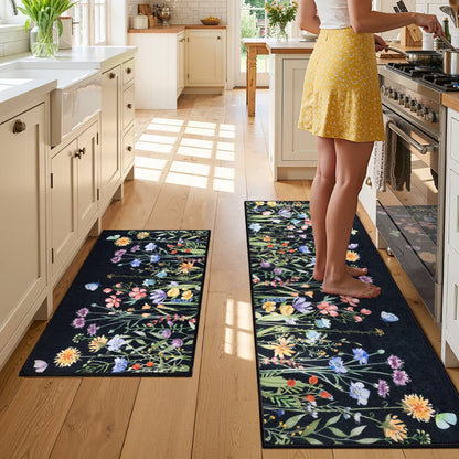HEBE Floral Non-Slip Kitchen Rugs Set of 2,Washable Kitchen Mat Farmhouse Kitchen Floor Mats Runner for Home Sink Entrance Laundry Hallway,20"x32"+20"x47"