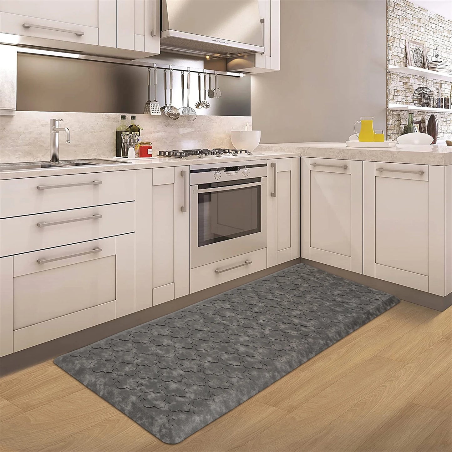 HEBE Anti Fatigue Kitchen Mat 2 Set, 20" x 30"+20"x 60", Thick 0.5 inch Non Slip Waterproof Kitchen Rugs and Mats
