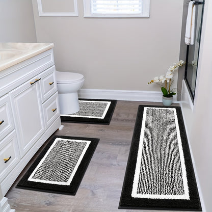 Bathroom Rug Set 3 Piece Non Slip Absorbent Bath Mats Set Microfiber Soft Bathroom Mat Plush Shaggy Bath Rugs Includes U-Shaped Toilet Mat for Bath Floor, Shower