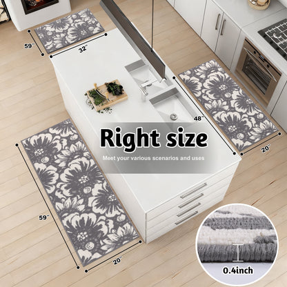 HEBE Kitchen Rug Set 3 Piece, Non Slip Machine Washable Mats for Home Floor and Living Room