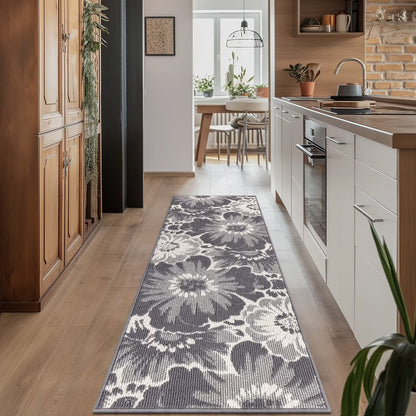 HEBE Runner Rug for Hallway,Non-slip Machine Washable Runners Flower Floor Mats Low Pile Carpet Rug Runner with Rubber Backing