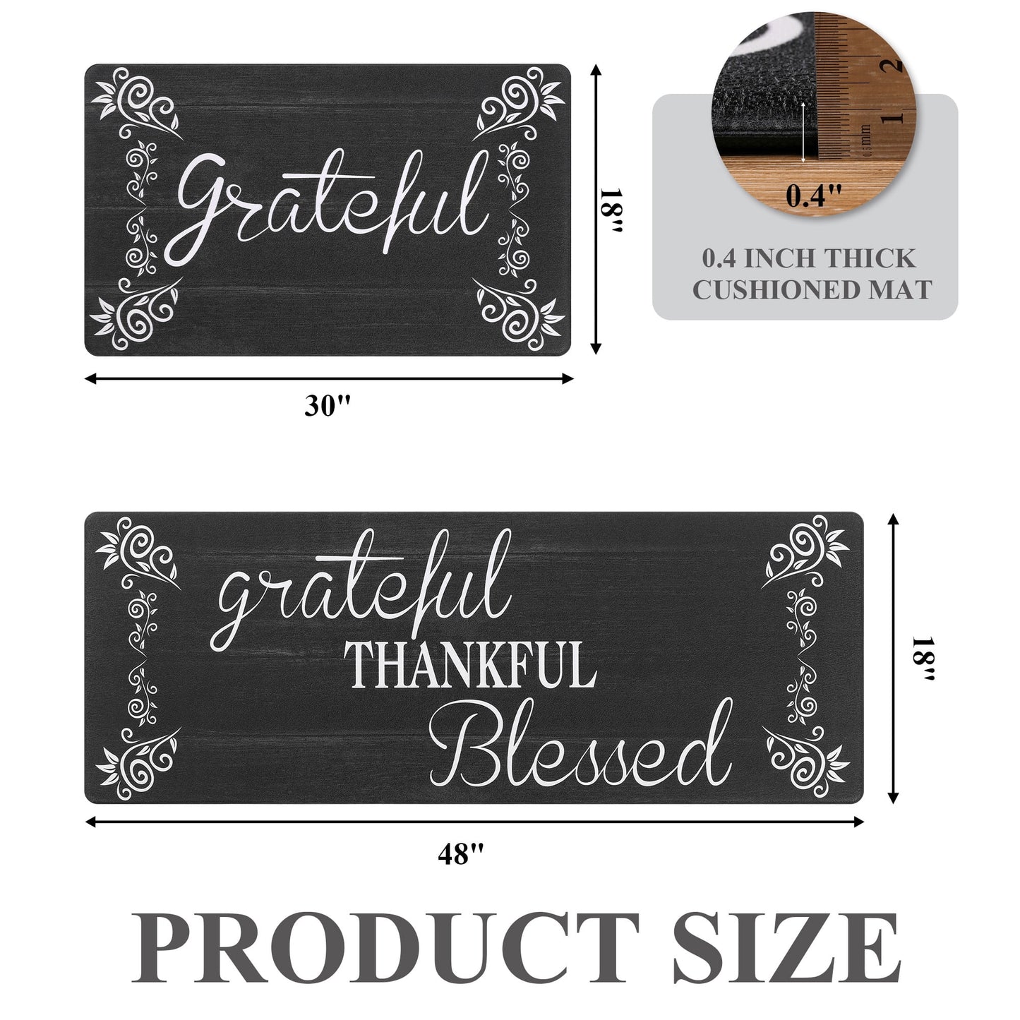 HEBE Farmhouse Kitchen Rug Set of 2, Non-Slip Anti-Fatigue Waterproof Cushioned Mat for Kitchen, Dining & Laundry Room, 18"x30"+18"x48"