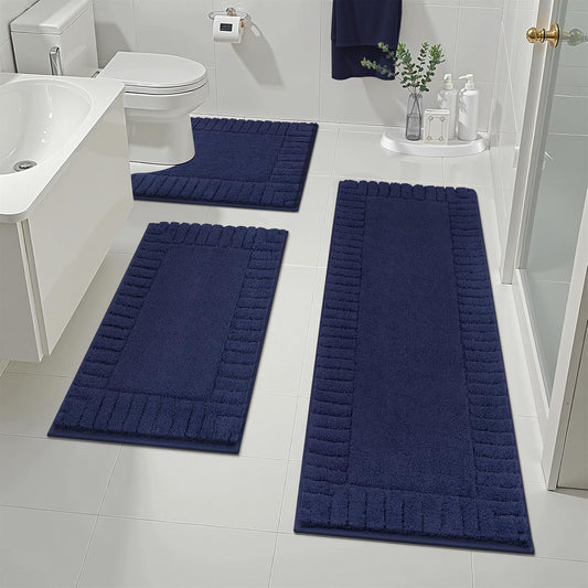HEBE Bathroom Rugs Sets 3 Piece Bathroom Shower Rugs with U-Shaped Contour Toilet Mat Absorbent Microfiber Plush Bath Mats Non Slip Bath Rugs Machine Washable Shaggy Bath Mat Set