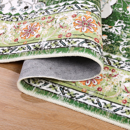 HEBE Bohemian Vintage Area Rug Machine Washable Low-Pile Accent Carpet, Non-Shedding Non-Slip Living Room Floor Throw Rugs for Bedroom,Dining Room,Kids Playroom,Rv,Office(Green)