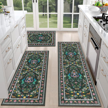 HEBE Machine Washable Non-Slip Kitchen Mat Farmhouse Kitchen Rugs Sets of 3 (20"x32"+20"x48"+20"x59")