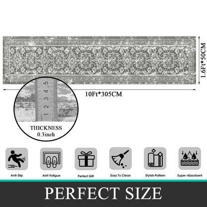 HEBE Hallway Runner Rug 2x10 Washable Rug Runner Non Slip Entryway Rug Floor Carpet Runner for Hallway Bedroom Kitchen Laundry Room, Grey