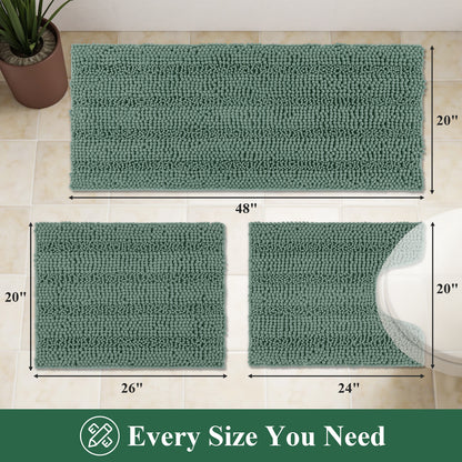 HEBE Ultra Soft Bathroom Rug Set 3 Pieces, Non Slip Thick Chenille Striped Bath Mat, Absorbent Plush Shaggy Bath Rugs for Bathroom