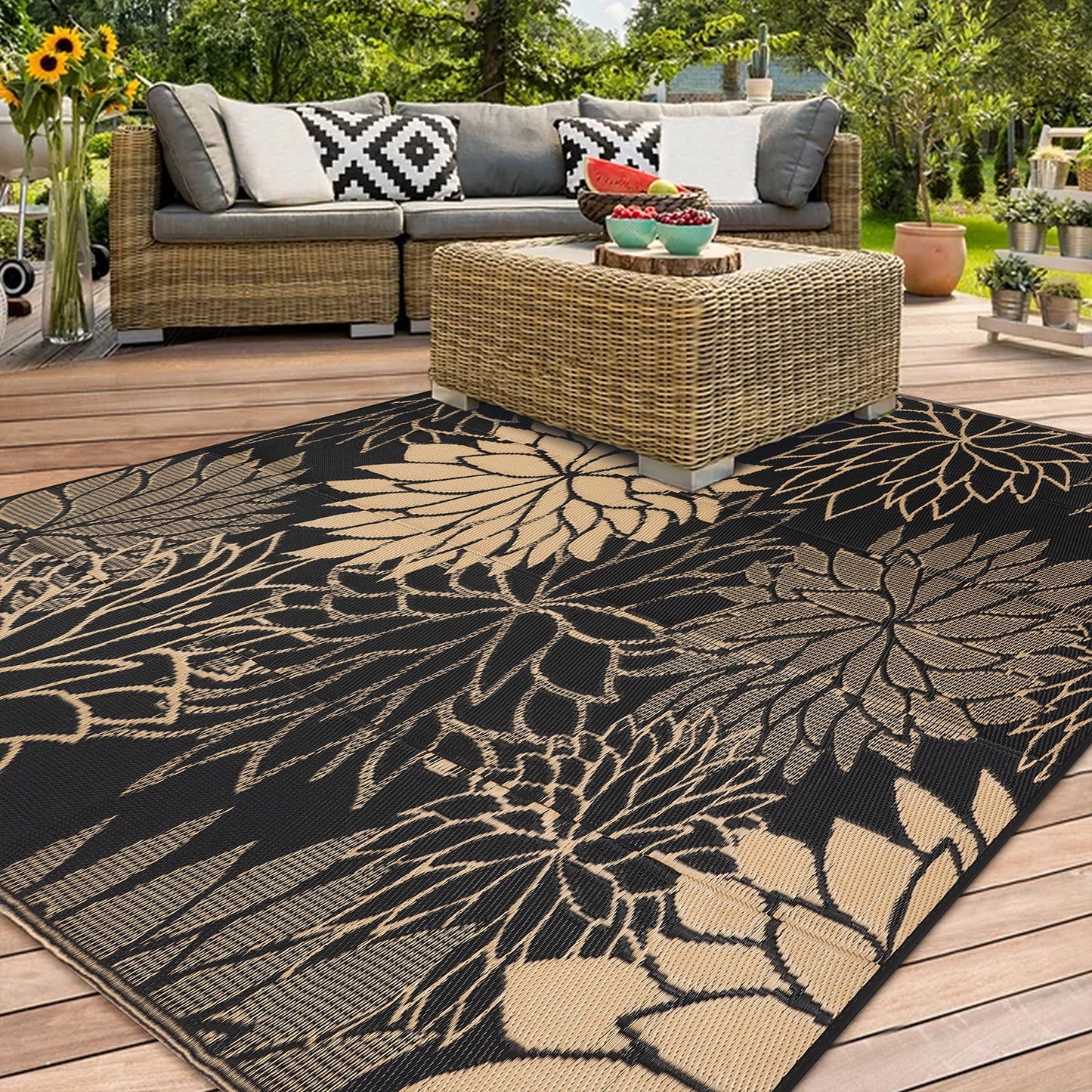 HEBE Outdoor Rugs for Patios Clearance Waterproof Patio Mat Plastic Straw Rug Reversible RV Camping Tent Rug Outside Area Rug for RV, Patios,Deck, Beach,Balcony, Camping