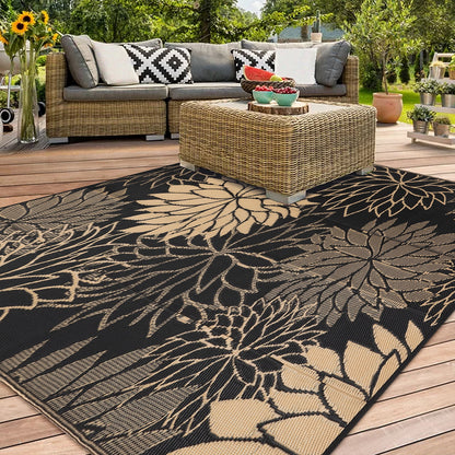 HEBE Waterproof Reversible Outdoor Rug for RV Camping Patio Deck Beach Balcony