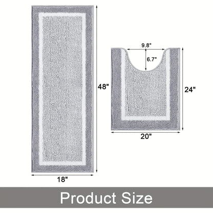 Bathroom Rug Set 3 Piece Non Slip Absorbent Bath Mats Set Microfiber Soft Bathroom Mat Plush Shaggy Bath Rugs Includes U-Shaped Toilet Mat for Bath Floor, Shower