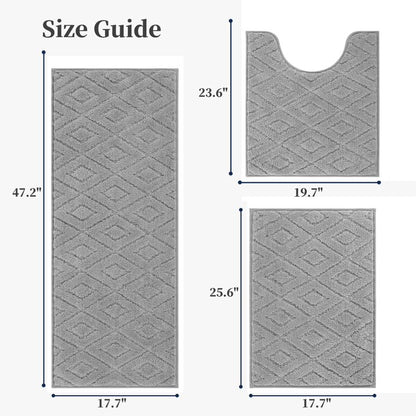 HEBE 3pcs Bathroom Rugs Set with U-Shaped Mat, Non Slip Water Absorbent Bath Rug Carpet