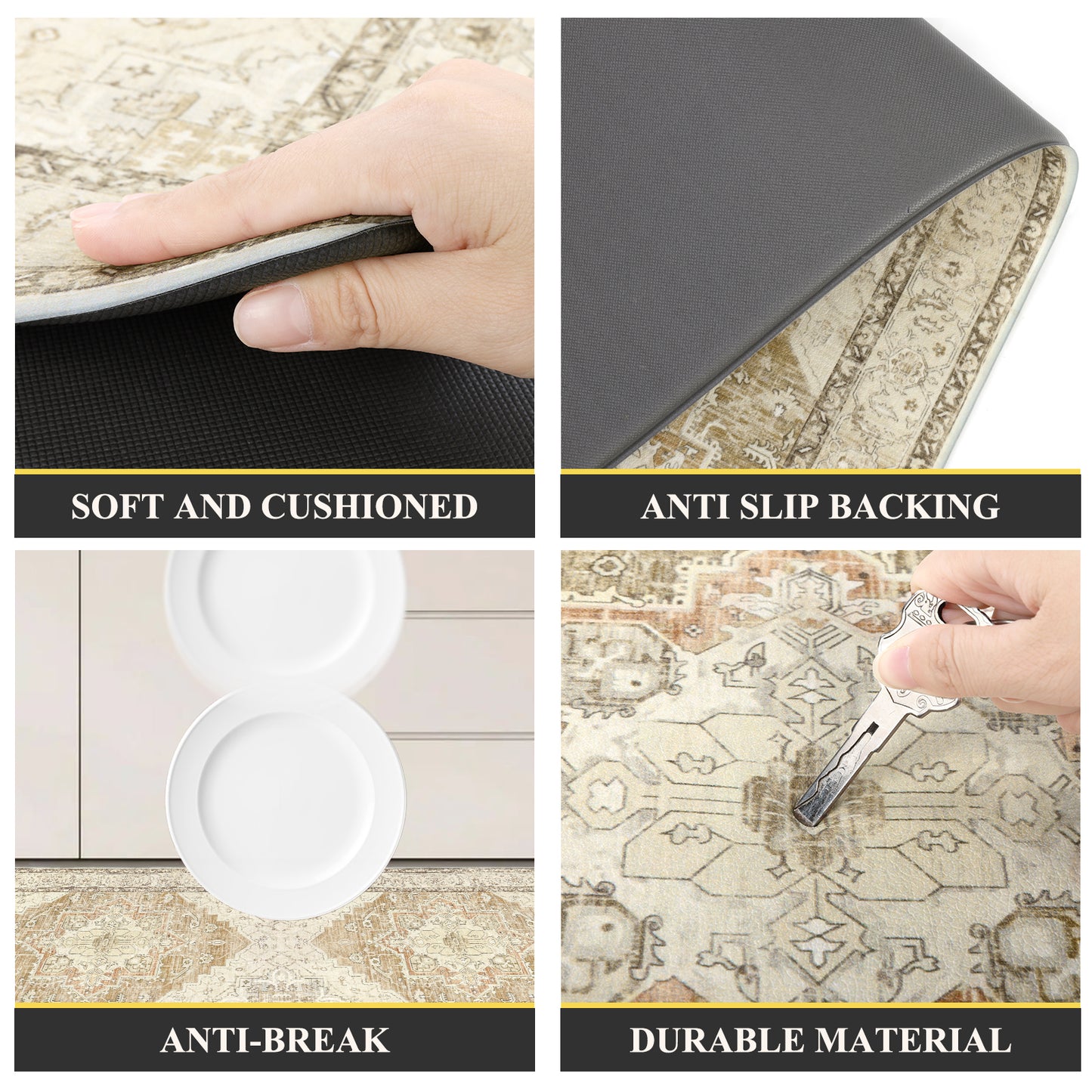 HEBE Anti Fatigue Kitchen Mat Set of 2 Cushioned Kitchen Floor Mats Waterproof Kitchen Rugs Non Slip Kitchen Runner Rug Comfort Soft Standing Mat Carpets