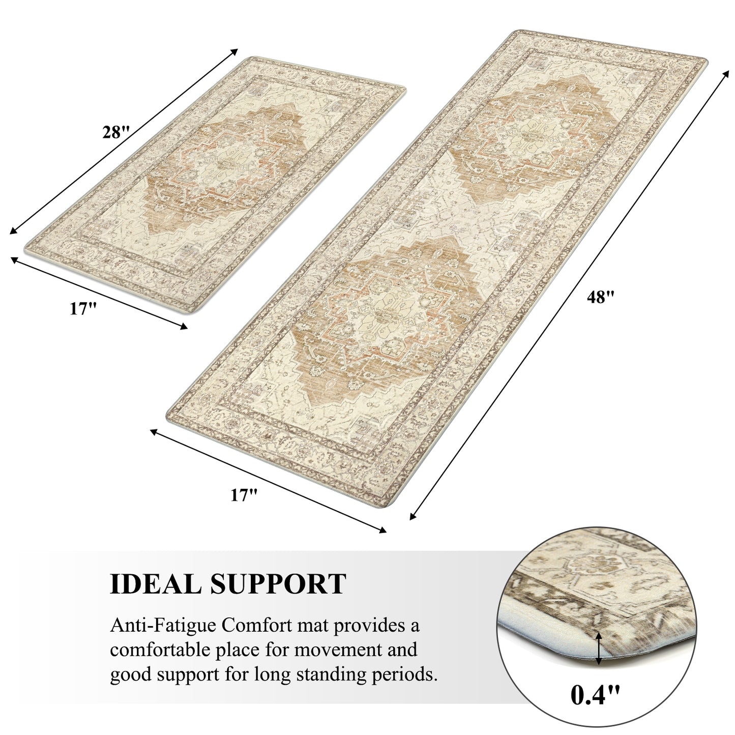 HEBE Anti Fatigue Kitchen Mat Set of 2 Cushioned Kitchen Floor Mats Waterproof Kitchen Rugs Non Slip Kitchen Runner Rug Comfort Soft Standing Mat Carpets