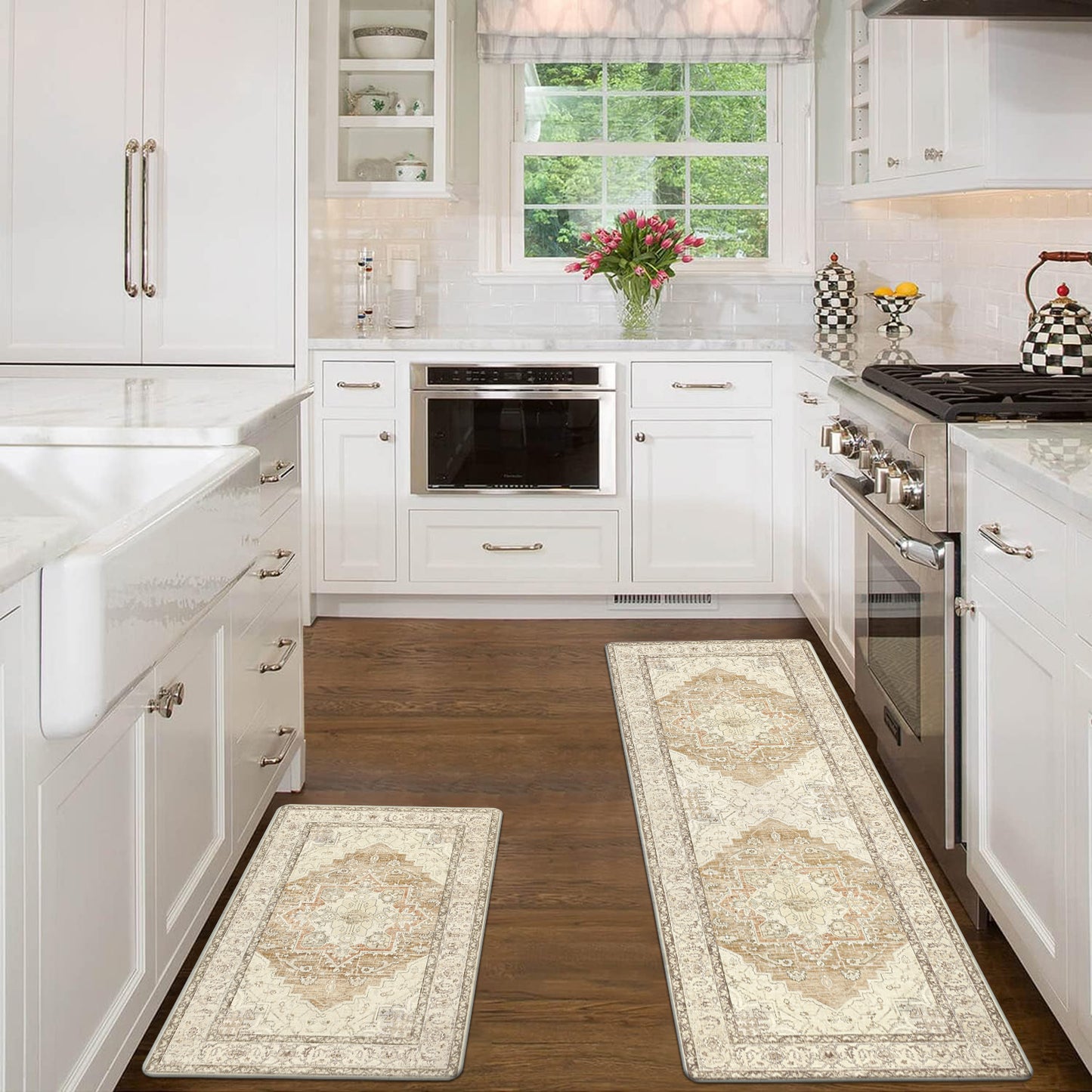 HEBE Anti Fatigue Kitchen Mat Set of 2 Cushioned Kitchen Floor Mats Waterproof Kitchen Rugs Non Slip Kitchen Runner Rug Comfort Soft Standing Mat Carpets