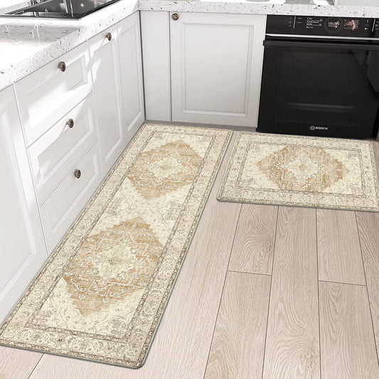 HEBE Anti Fatigue Kitchen Mat Set of 2 Cushioned Kitchen Floor Mats Waterproof Kitchen Rugs Non Slip Kitchen Runner Rug Comfort Soft Standing Mat Carpets