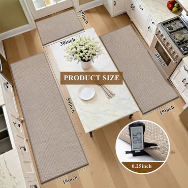 3 Piece Kitchen Rug Set Non-Slip Washable Weave Accent Floor Mats
